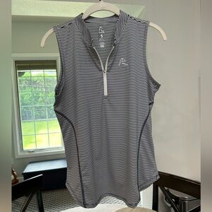 Ladies Rhoback Sleeveless Performance Q-Zip. Size Small. Navy and white striped